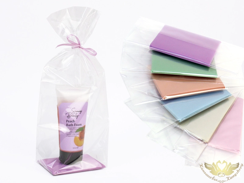 Пакет на жестком дне МИНИ, прозрачный (дно 8*6; выс.27см) Картон, плёнка метал., оформл., Ассорти, Уп-12 шт.