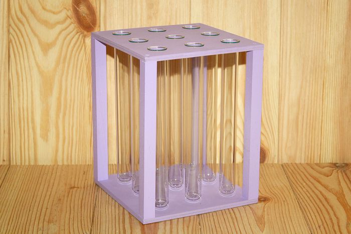 Колбы для цветов в подставке на 9 шт. (16*16*20,5) Дерево, МДФ 3мм, окрашен., Сиреневый, 1 шт.