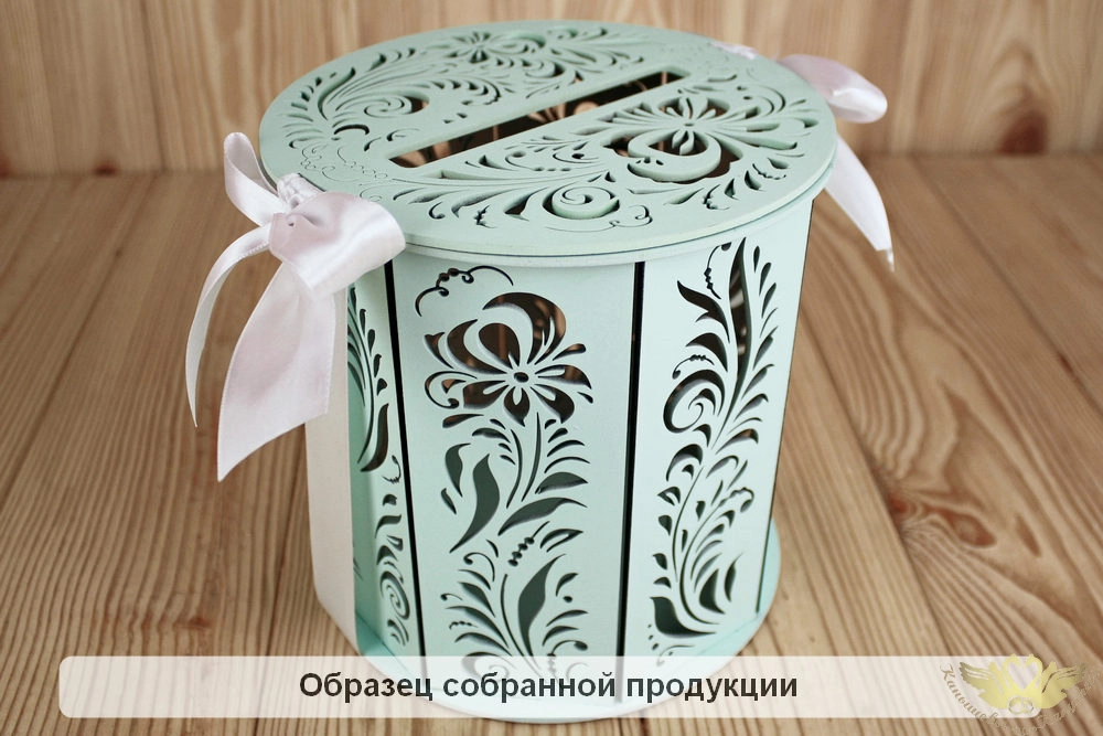 Семейный банк "Хохлома" (18,5*18,5*19) МДФ 3мм, окрашен., оформл., Тиффани пастель-белый, 1 шт. БЕЗ 