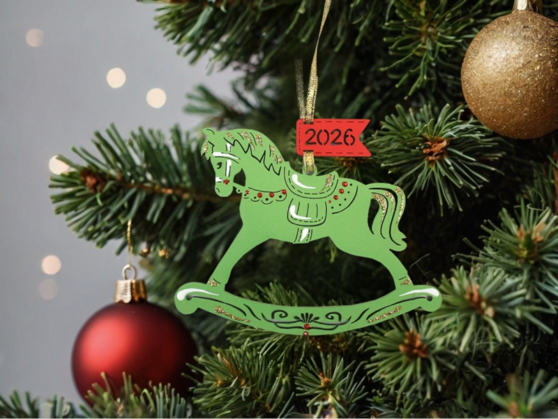 Ёлочное украшение "Лошадка. 2026" (11,5*8,5) Зелёный-красный, 1 шт.