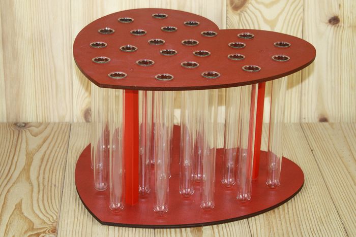 Колбы для цветов в подставке "Сердце" на 25 шт. (35*34*20,5) Дерево, МДФ 3мм, окрашен., Красный, 1 ш