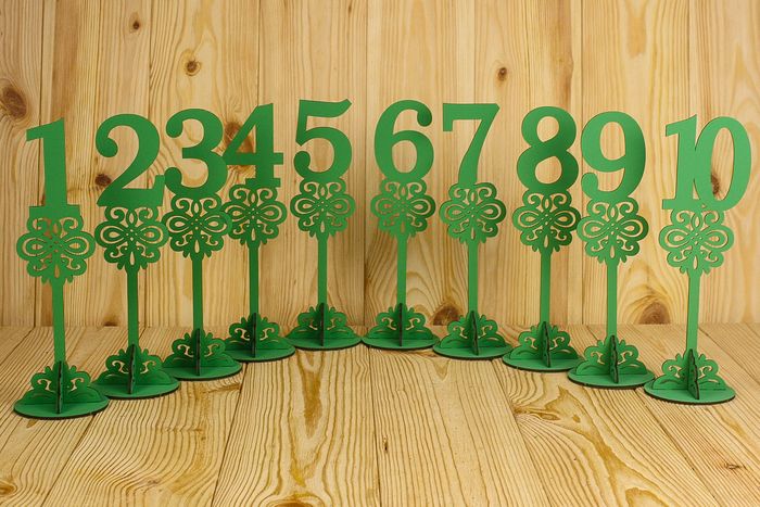 Номера на столы на подставке, высокие (8,8*8,8*27) МДФ 3мм, окрашен., Зелёный, Набор 10 шт