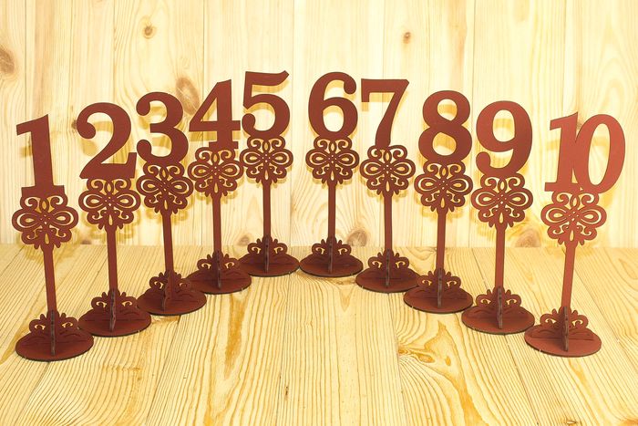 Номера на столы на подставке, высокие (8,8*8,8*27) МДФ 3мм, окрашен., Марсала, Набор 10 шт