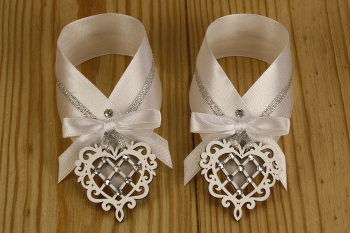 Украшение на шампанское "Ажурное" (10*10) Лента, оформл., Белый-белый, Уп-2 шт.