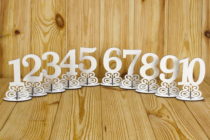 Номера на столы на подставке (8,9*5*14) МДФ 3мм, окрашен., Белый, Набор 10 шт Номера на столы на подставке (8,9*5*14) МДФ 3мм, окрашен., Белый, Набор 10 шт