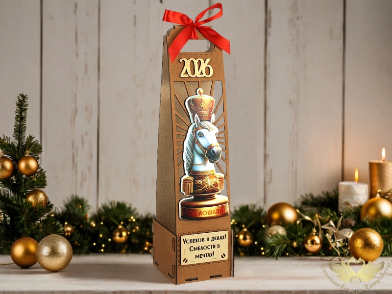 Подарочная упаковка для бутылки "2026. Год Лошади" (11*11*42) Дуб-красный, 1 шт. Подарочная упаковка для бутылки "2026. Год Лошади" (11*11*42) Дуб-красный, 1 шт.