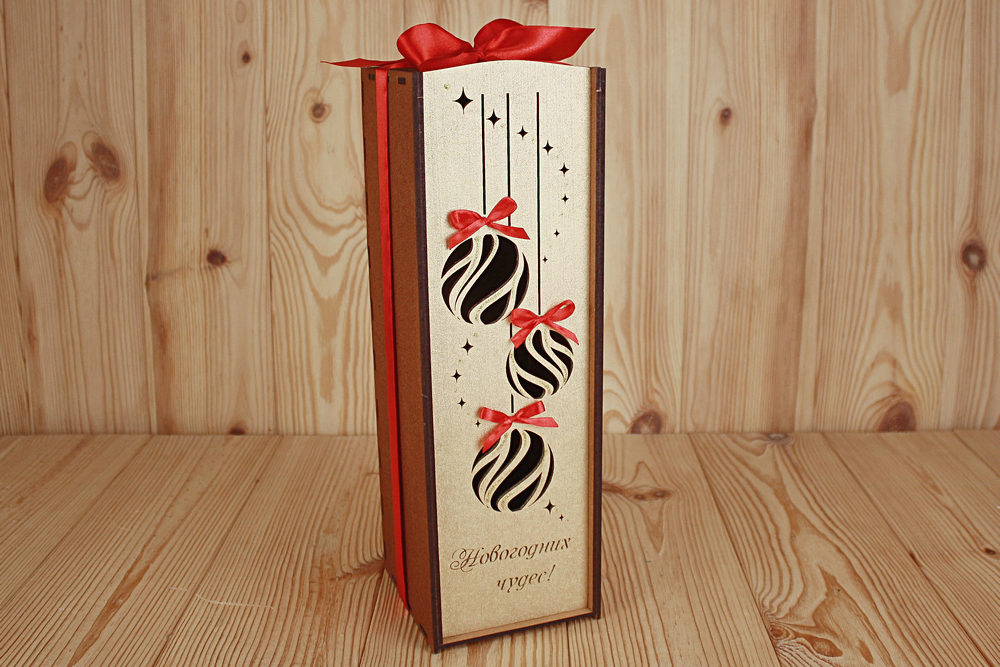 Подарочная коробка-пенал "Новогодних чудес!" (11,5*12*35,5) Мокко-золото, 1 шт.