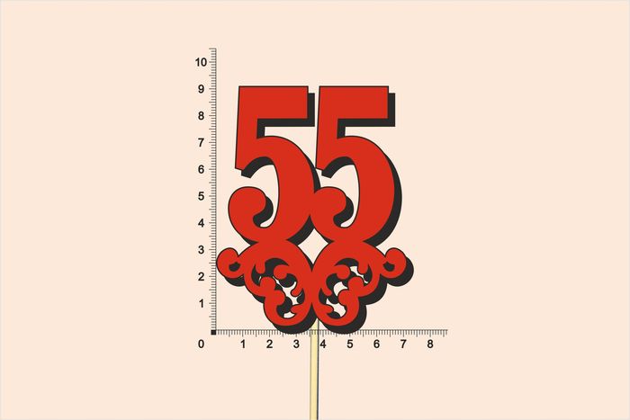 Топпер юбилейный "55" с вензелем, на палочке (шир.7см;выс.9см) МДФ 3мм, окраш., красный Топпер юбилейный "55" с вензелем, на палочке (шир.7см;выс.9см) МДФ 3мм, окраш., красный