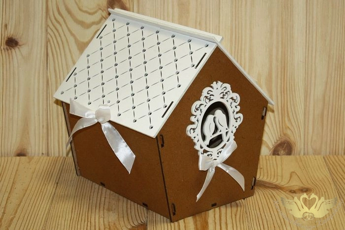 Семейный банк "Дом" с птицами (22,5*21*23,5) МДФ 3мм, окрашен. морилкой, оформл., Дуб-белый, 1 шт.