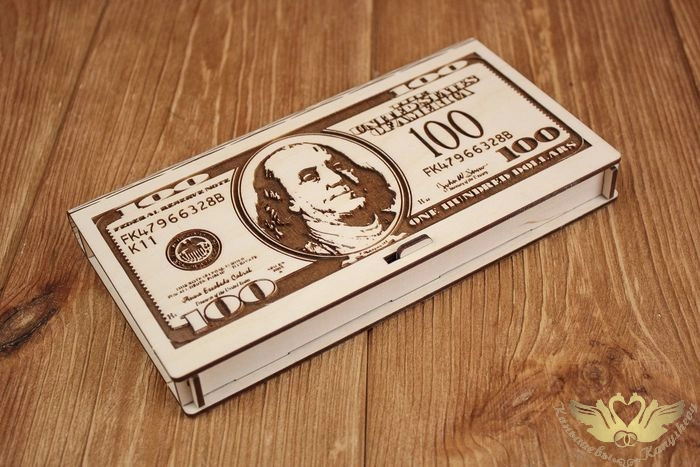 Купюрница "100 долларов" (19*10,5*2,2) Фанера 3мм, неокраш., оформл. 1 шт.