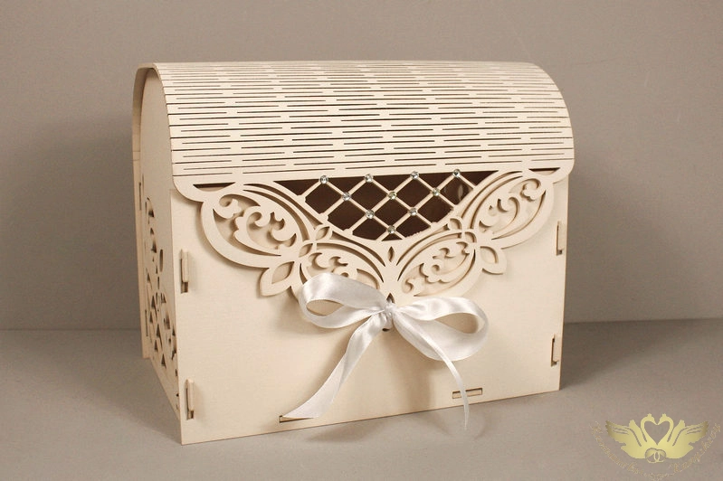 Семейный банк "Ажурный" со стразами МИНИ (20*15*17,5) МДФ 3мм, окрашен., оформл., Айвори-белый, 1 шт