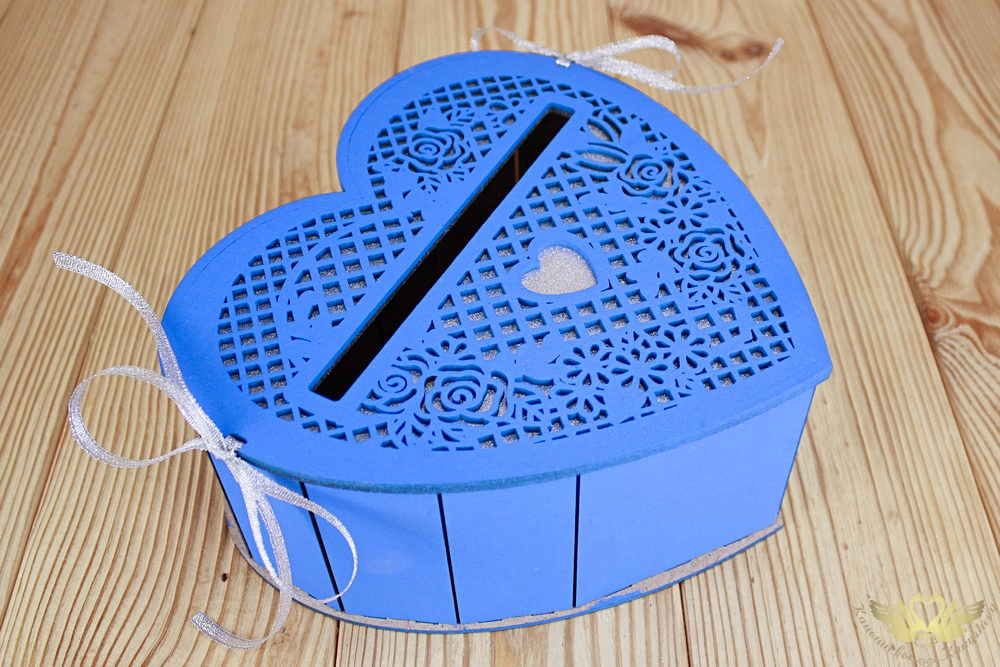 Семейный банк "Сердце" (23*21,5*10) МДФ 3мм, окрашен., оформл., Синий-серебро, 1 шт.