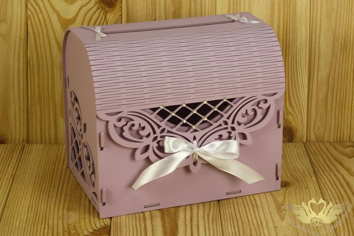 Семейный банк "Ажурный" со стразами (23,5*17*20) МДФ 3мм, окрашен., оформл., Лавандовый - белый, 1 ш