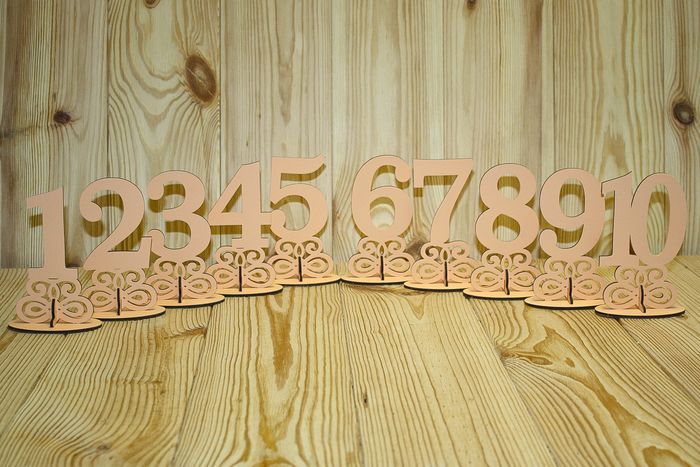 Номера на столы на подставке (8,9*5*14) МДФ 3мм, окрашен., Персиковый, Набор 10 шт Номера на столы на подставке (8,9*5*14) МДФ 3мм, окрашен., Персиковый, Набор 10 шт
