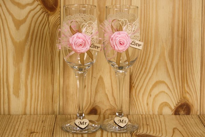 Бокалы ручной работы "Love" (6*6*20,5) Бокалы Тулип, оформл., Орех-розовый, Уп-2 шт.