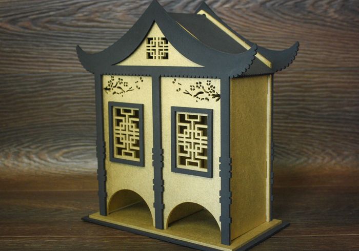 Чайный домик в китайском стиле №2 (12*24*25) МДФ, окрашен., оформл., Золото-чёрный, 1 шт.