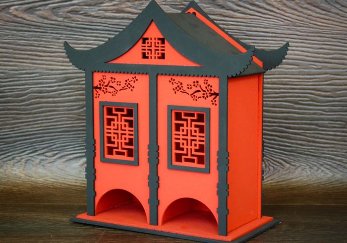 Чайный домик в китайском стиле №2 (12*24*25) МДФ, окрашен., оформл., Красный-чёрный, 1 шт.