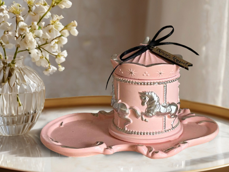 Сувенирный набор "Карусель. Время чудес!" из гипса. Розовый пастель-серебро