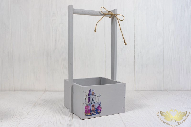 Ящик деревянный "Macaron" (16,5*15*33) Дерево, УФ печать, окраш., оформл., Серый пастель, 1шт.