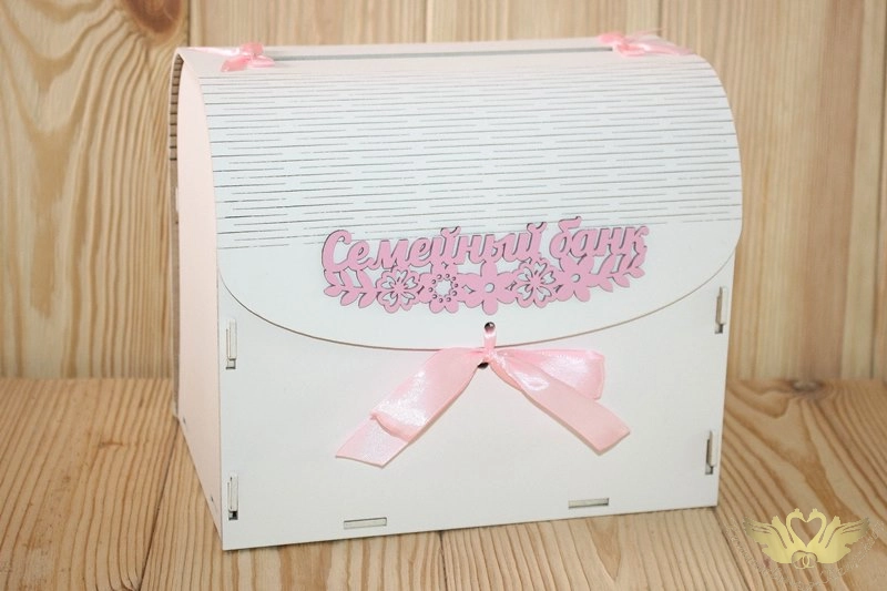 Семейный банк с цветами МИНИ (20*15*17,5) МДФ 3мм, окрашен., оформл., Белый-розовый, 1 шт.