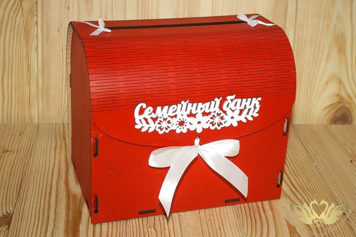 Семейный банк с цветами (23,5*17*20) МДФ 3мм, окрашен., оформл., Красный-белый, 1 шт.