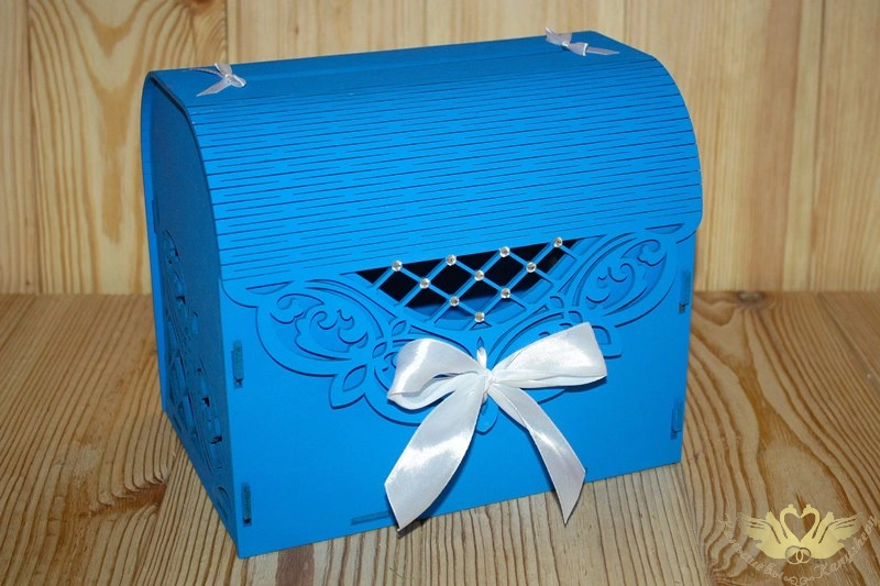 Семейный банк "Ажурный" со стразами МИНИ (20*15*17,5) МДФ 3мм, окрашен., оформл., Синий-белый, 1 шт.