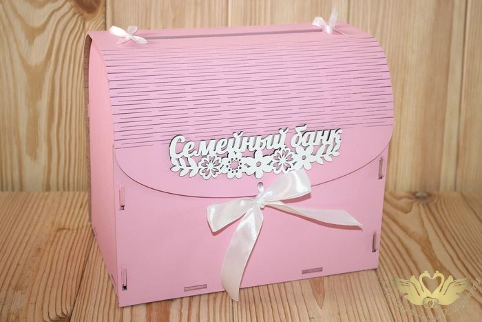 Семейный банк с цветами (23,5*17*20) МДФ 3мм, окрашен., оформл., Розовый-белый, 1 шт.