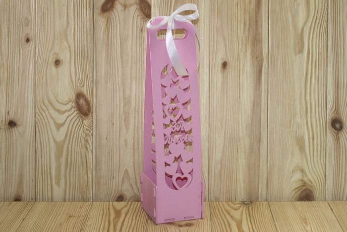 Подарочная упаковка для шампанского "За любовь!" (11*11*42) Розовый-белый, 1шт.