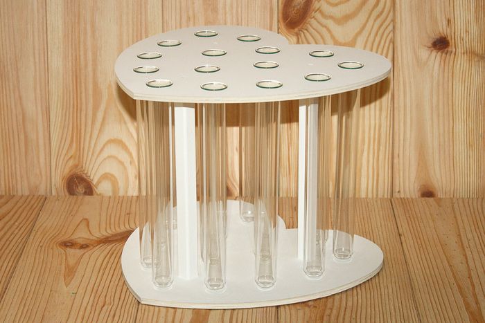 Колбы для цветов в подставке "Сердце" на 15 шт. (27*25*20,5) Дерево, МДФ 3мм, окрашен., Белый, 1 шт.