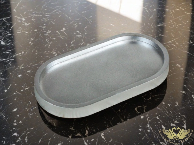 Поднос овальный маленький (17,5*9*1,5см) Гипс, Серебро, 1 шт.