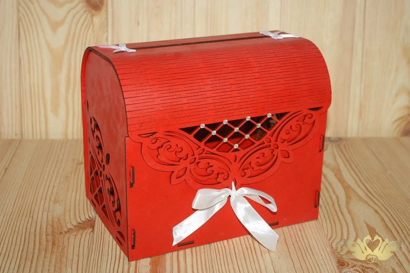 Семейный банк "Ажурный" со стразами МИНИ (20*15*17,5) МДФ 3мм, окрашен., оформл., Красный-белый, 1 ш