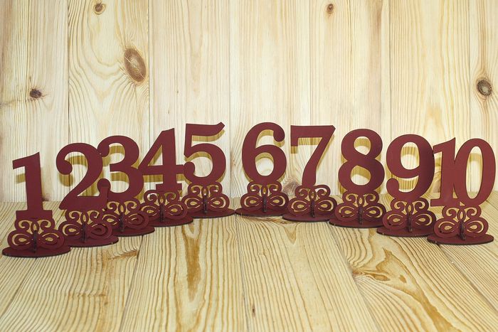 Номера на столы на подставке (8,9*5*14) МДФ 3мм, окрашен., Марсала, Набор 10 шт