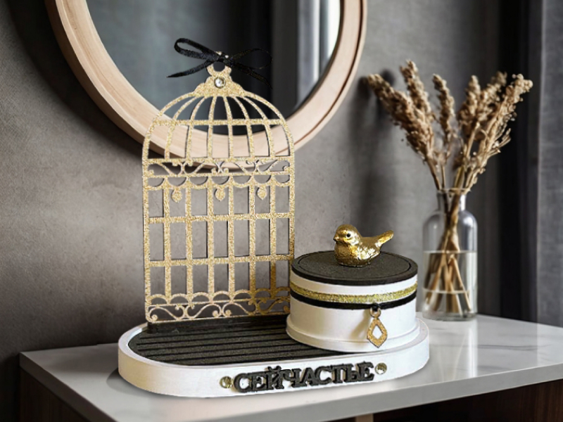 Сувенирный набор "Сейчастье" из гипса. Белый перламутровый-золото