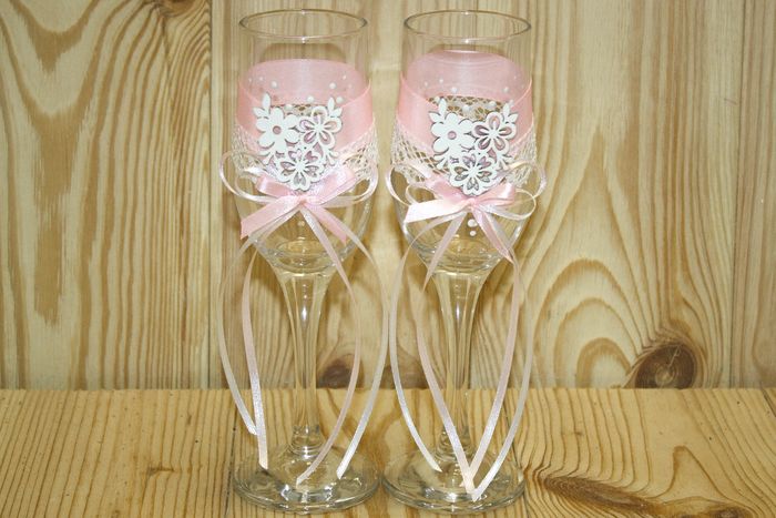 Бокалы ручной работы с цветами (6*6*20,5) Бокалы Тулип, оформл., Розовый пастель-белый, Уп-2 шт.