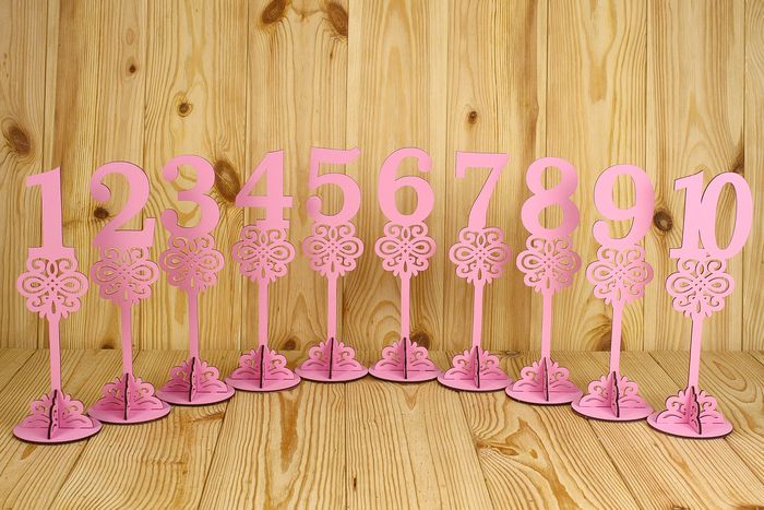 Номера на столы на подставке, высокие (8,8*8,8*27) МДФ 3мм, окрашен., Розовый, Набор 10 шт Номера на столы на подставке, высокие (8,8*8,8*27) МДФ 3мм, окрашен., Розовый, Набор 10 шт