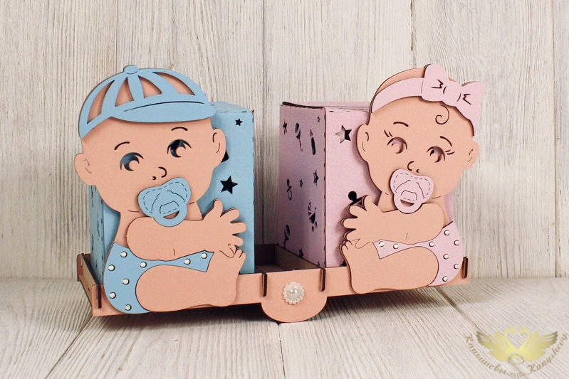 Набор коробок для денег на весах "Малыши" (весы 29*12*4; коробка 10*11*14 - 2шт) МДФ, картон, окраше