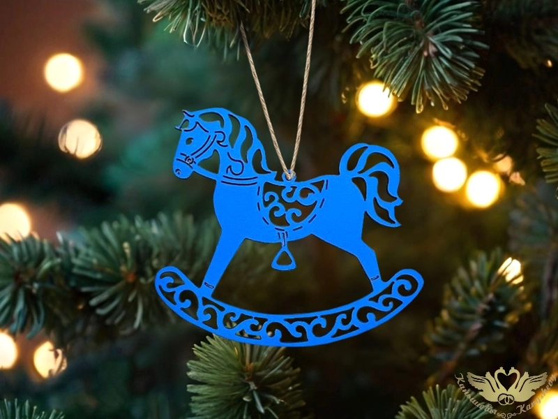 Ёлочное украшение "Лошадка" резная (9*8) Синий, 1 шт.