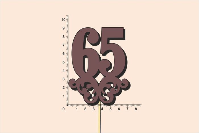 Топпер юбилейный "65" с вензелем, на палочке (шир.7см;выс.9см) МДФ, окраш., коричневый