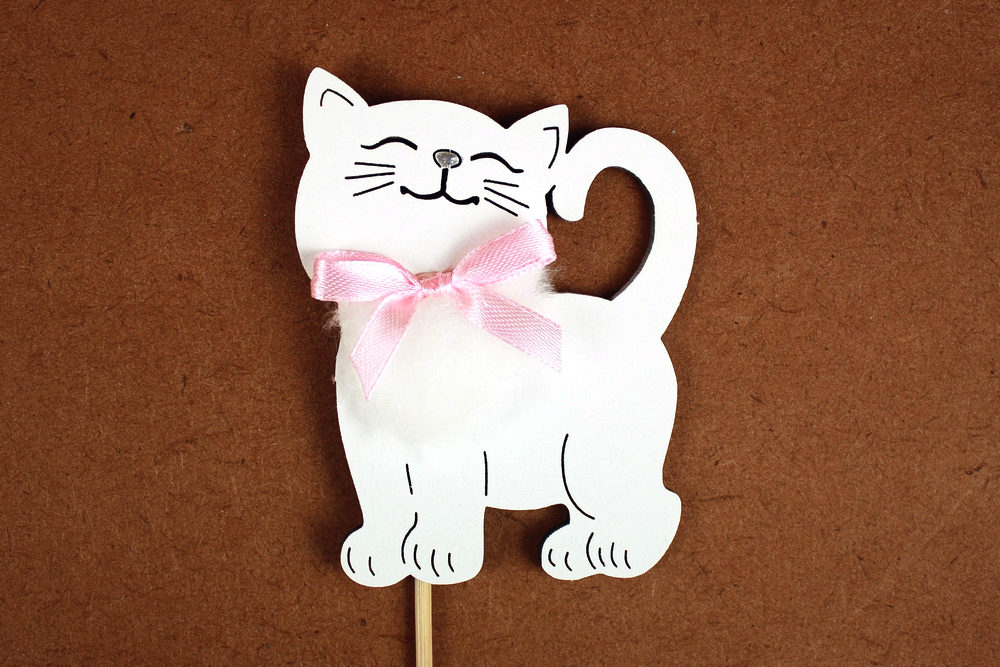 Топпер "Котик" (7*30) МДФ 3мм, окрашен., оформл., на шпажке, Белый-розовый, Уп-10 шт.