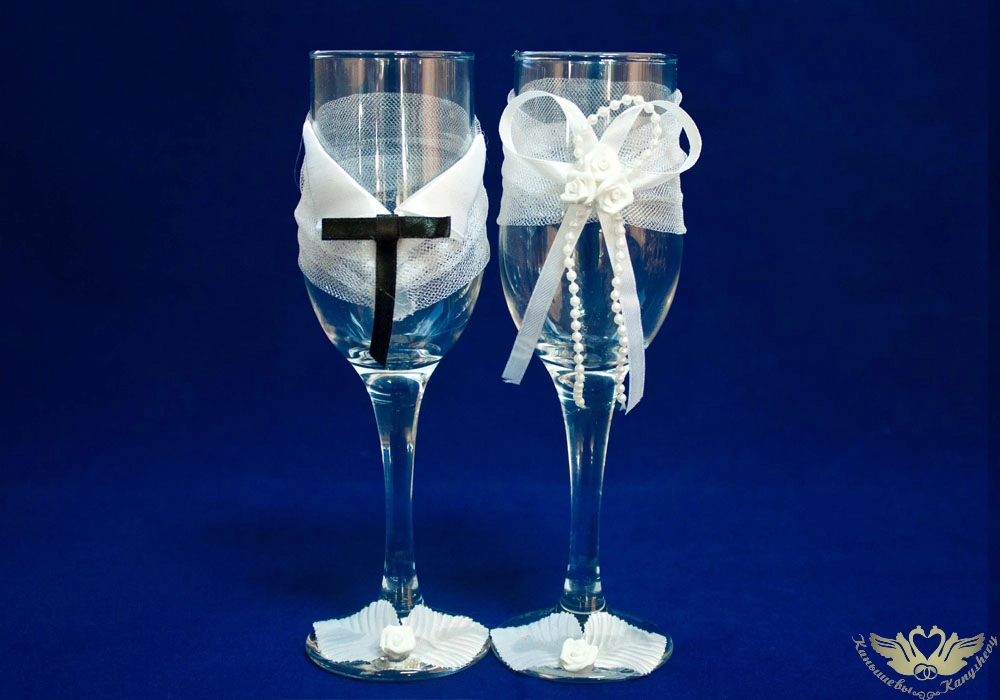 Б57-09-0303 Бокалы свадебные ЛЮКС Торжество (набор 2шт) (Ǿ6см;выс.20см)