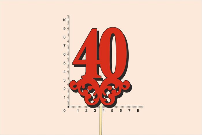 Топпер юбилейный "40" с вензелем, на палочке (шир.7см;выс.9см) МДФ 3мм, окраш., красный Топпер юбилейный "40" с вензелем, на палочке (шир.7см;выс.9см) МДФ 3мм, окраш., красный