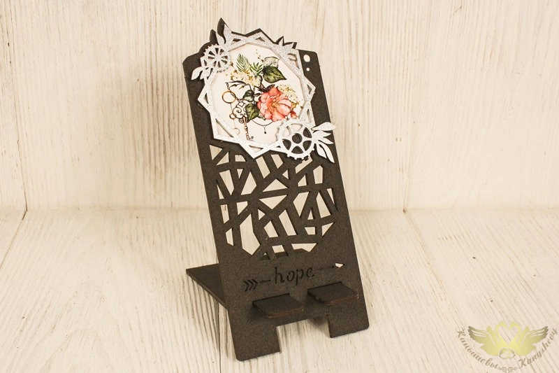 Подставка для телефона с птицей (8,5*9,5*14,5) МДФ, окрашен. морилкой, оформл., Черный-серебро, 1 шт.