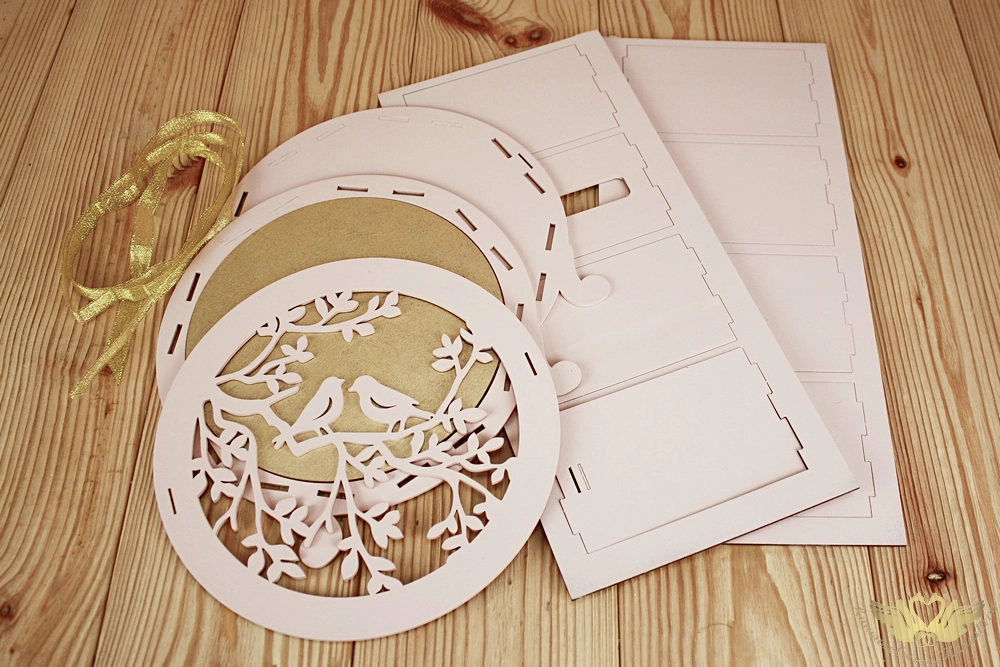 Семейный банк "Птицы" (21,7*13*21,7) МДФ 3мм, окрашен., оформл., Пудровый-золото, 1 шт. БЕЗ СБОРКИ