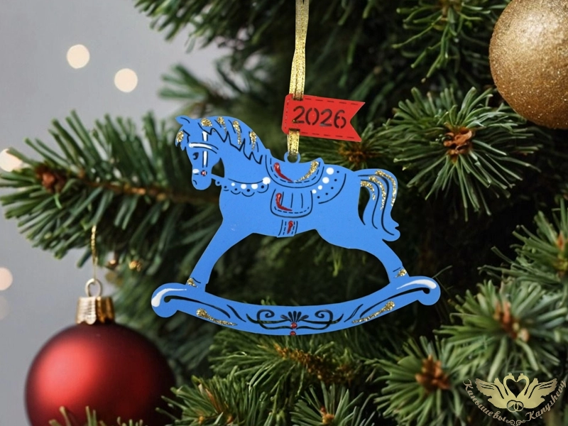 Ёлочное украшение "Лошадка. 2026" (11,5*8,5) Синий-красный, 1 шт.