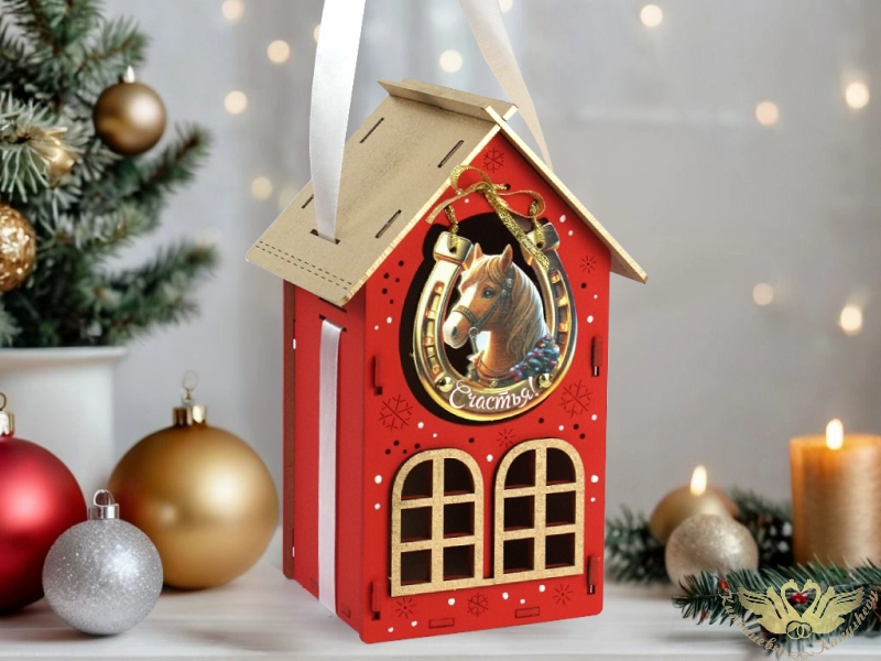 Подарочная упаковка "Новогодний домик с магнитом "Подкова" малый (13,5*11,5*21) Красный-золото, 1 шт Подарочная упаковка "Новогодний домик с магнитом "Подкова" малый (13,5*11,5*21) Красный-золото, 1 шт