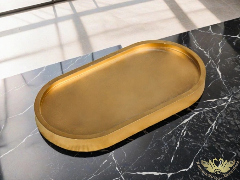 Поднос овальный маленький (17,5*9*1,5см) Гипс, Золото, 1 шт.