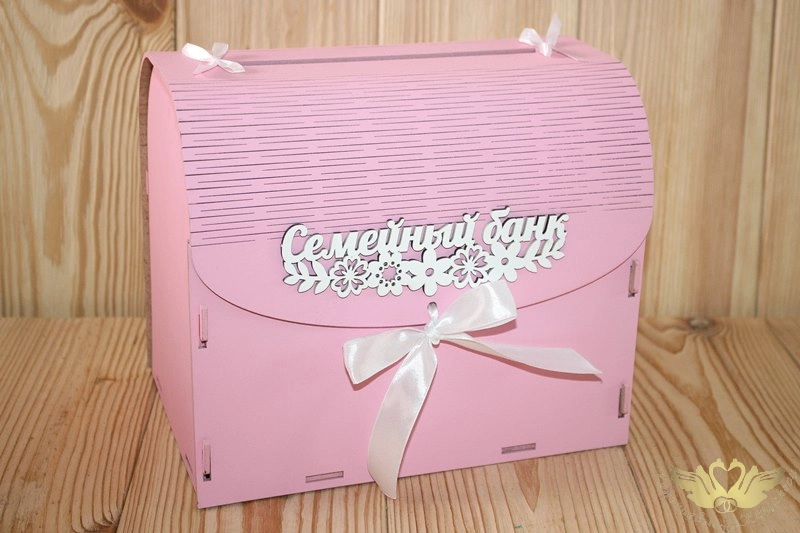 Семейный банк с цветами МИНИ (20*15*17,5) МДФ 3мм, окрашен., оформл., Розовый-белый, 1 шт.