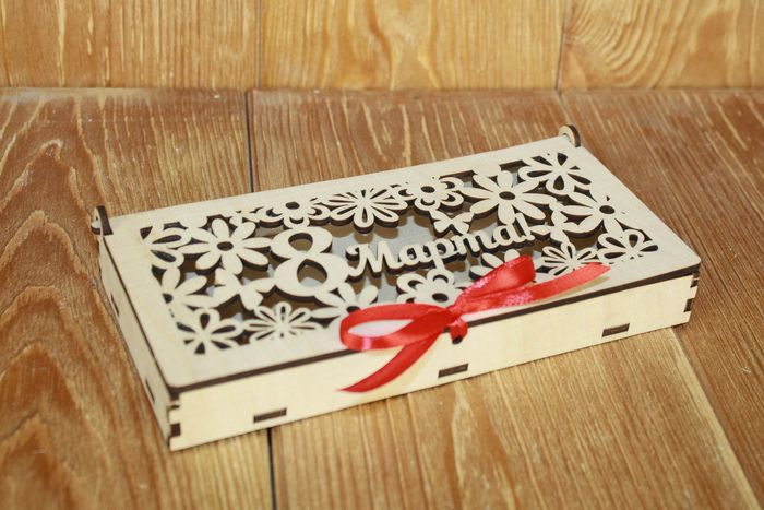 Купюрница "8 марта" с цветами (18,5*9*3) Фанера 3мм, неокраш.,1 шт.