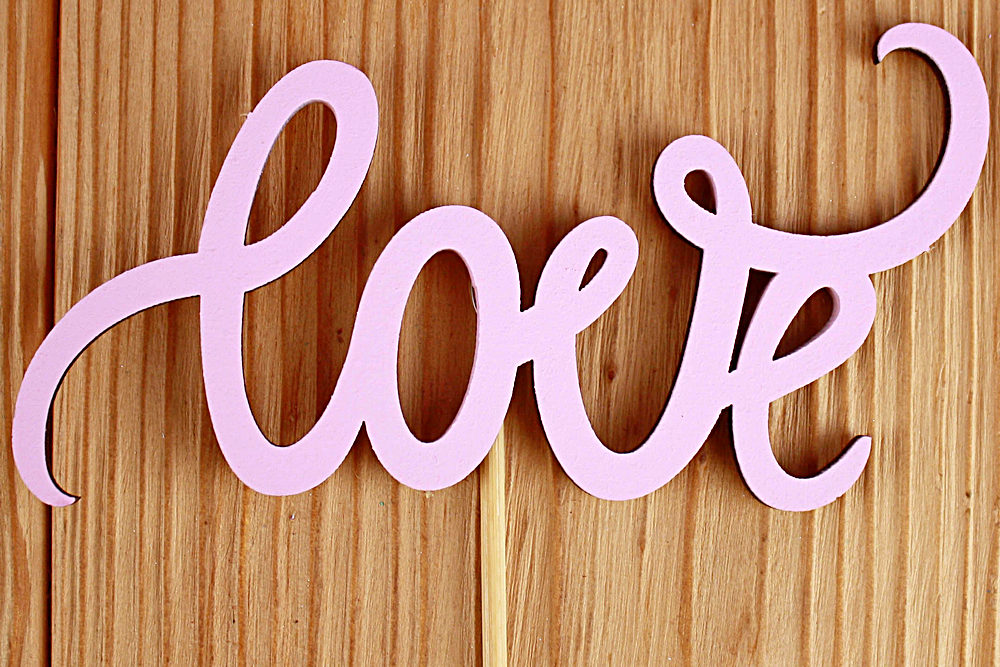 Топпер "Love" (11,5*28) МДФ 3мм, окрашен. на шпажке, Розовый пастель, 1 шт.