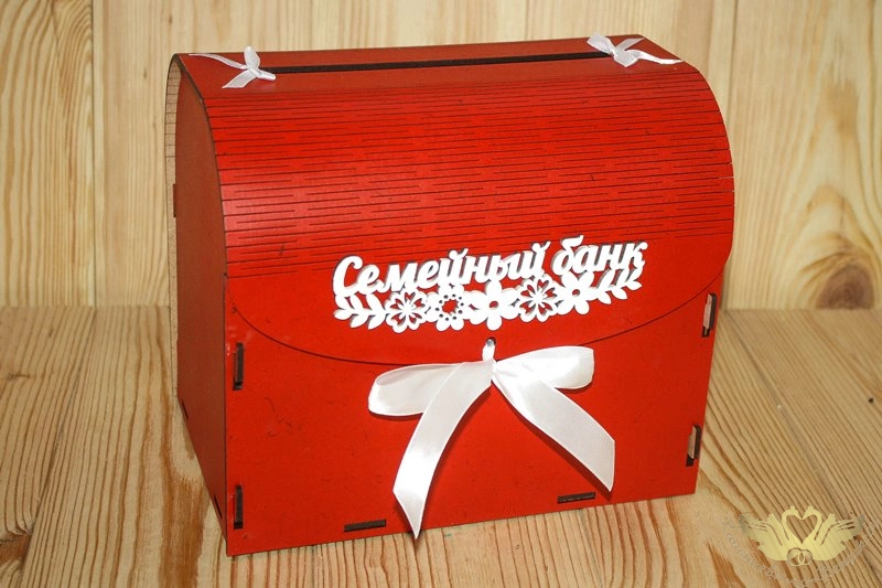 Семейный банк с цветами МИНИ (20*15*17,5) МДФ 3мм, окрашен., оформл., Красный-белый, 1 шт.